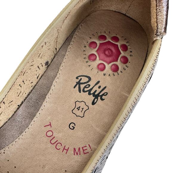 Relife NWT Rose Gold Metallic Eyelet Slip On Massage Leather Flats Loafers 7 7.5 - Picture 8 of 8